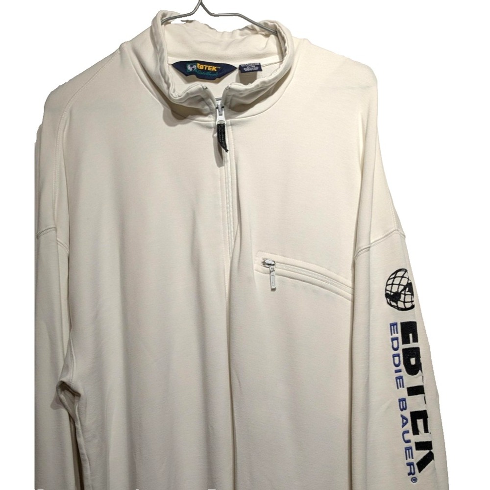 Eddie Bauer EBTEK Pullover Mens‎ XLT White Quarter Zip Mock Neck Chest Pocket